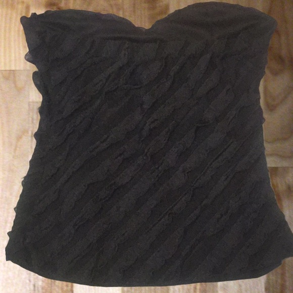 Dots Black Strapless Lined Ruffled Strapless Tube Top - Picture 4 of 9